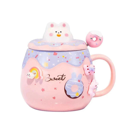 Mug Cartoon Donut Kitten Theme Mug with Lid ONFY060524CMA1-BLU 36 $ Hem Onetify Stew's Incense