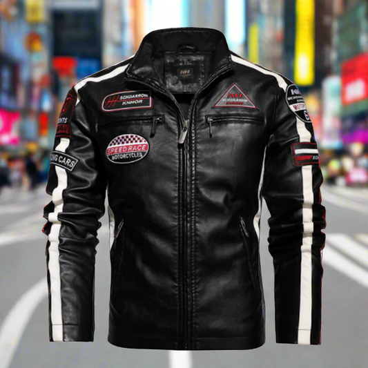 Mens Biker Jacket Mens Biker Vegan Leather Jacket With Badges OPMJ2101276F-BLK-XS 96 $ Coats Onetify Stew's Incense