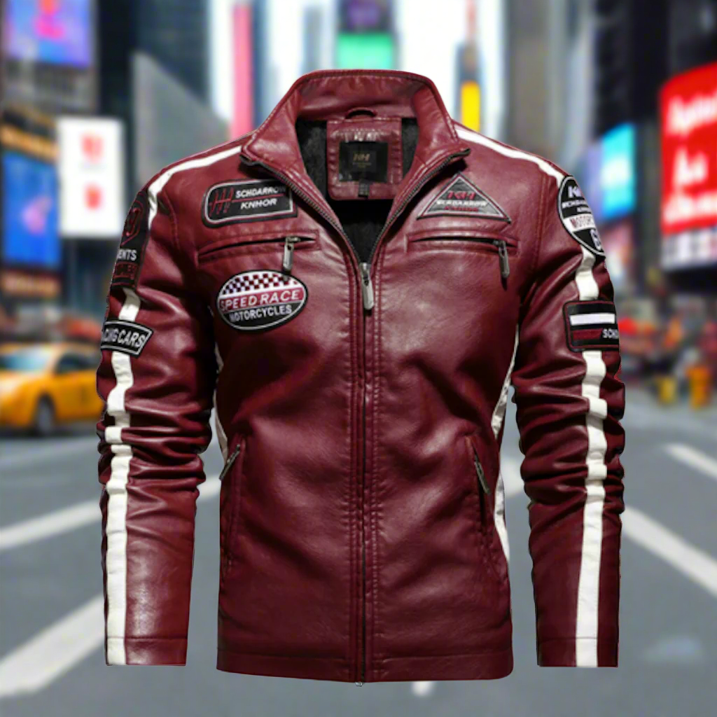 Mens Biker Jacket Mens Biker Vegan Leather Jacket With Badges OPMJ2101276F-BLK-XS 96 $ Coats Onetify Stew's Incense