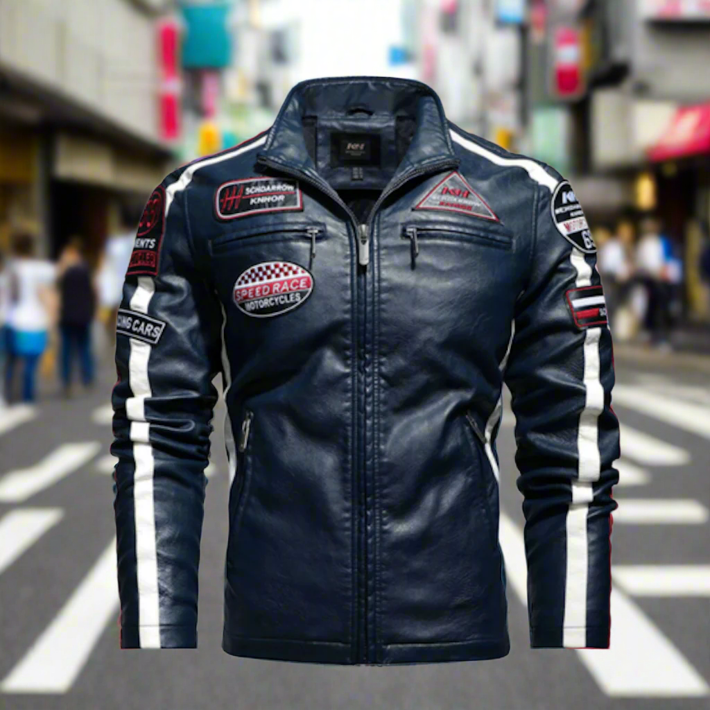 Mens Biker Jacket Mens Biker Vegan Leather Jacket With Badges OPMJ2101276F-BLK-XS 96 $ Coats Onetify Stew's Incense