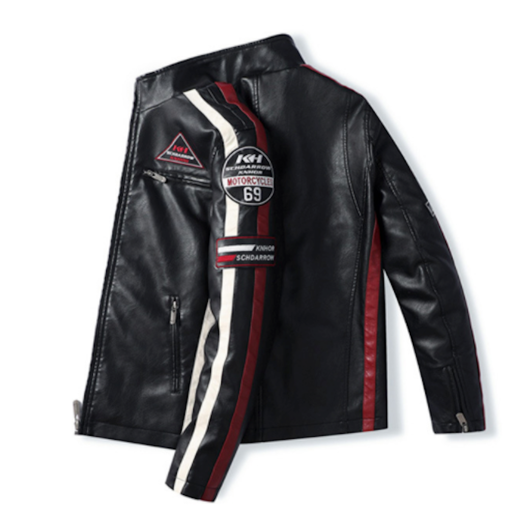 Mens Biker Jacket Mens Biker Vegan Leather Jacket With Badges OPMJ2101276F-BLK-XS 96 $ Coats Onetify Stew's Incense