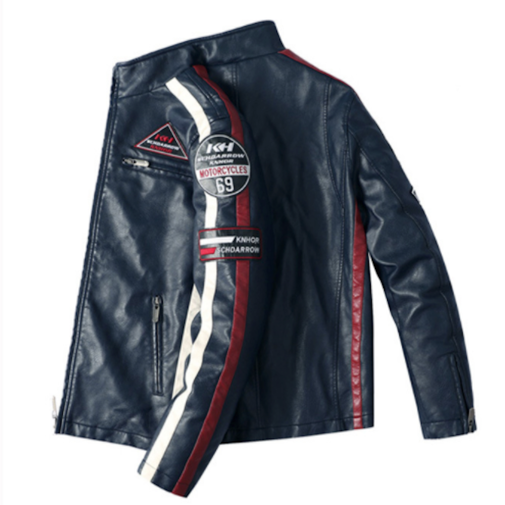 Mens Biker Jacket Mens Biker Vegan Leather Jacket With Badges OPMJ2101276F-BLK-XS 96 $ Coats Onetify Stew's Incense