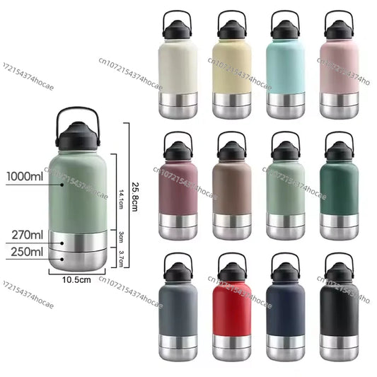 32 oz Portable Stainless Steel Pet Feeder 3-in-1 Style Outdoor Travel Bowl with Insulated Dog Water Bottle