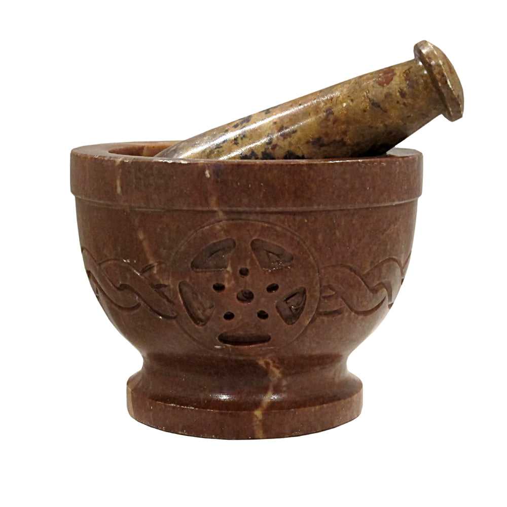 Mortar & Pestle Mortar & Pestle - Soapstone Pentacle with Celtic Knot SOB14 12 $ The Witches Sage LLC Stew's Incense