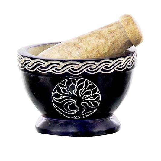 Mortar & Pestle Soapstone Mortar & Pestle Tree of Life Blue 64220 (7202) 17 $ The Witches Sage LLC Stew's Incense