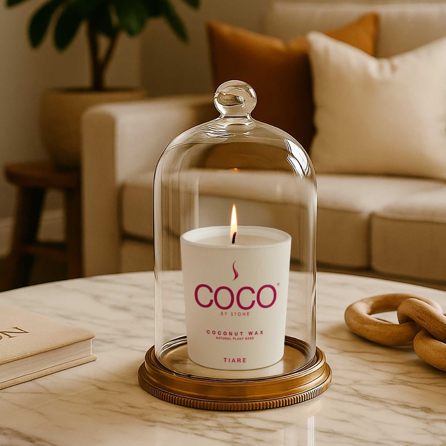 COCO Candle Tiare Natural Coconut Apricot Wax Candle COCO6TI 24 $ Candles Stone Candles Stew's Incense