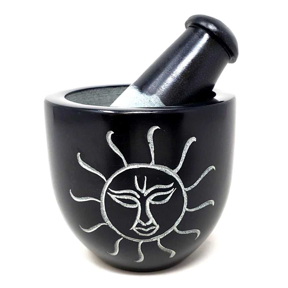 Mortar & Pestle Sun Carved Black Soapstone Mortar & Pestle SOB56 14 $ Shop All The Witches Sage LLC Stew's Incense