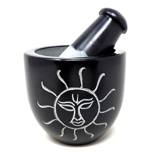 Mortar & Pestle Sun Carved Black Soapstone Mortar & Pestle SOB56 14 $ Shop All The Witches Sage LLC Stew's Incense