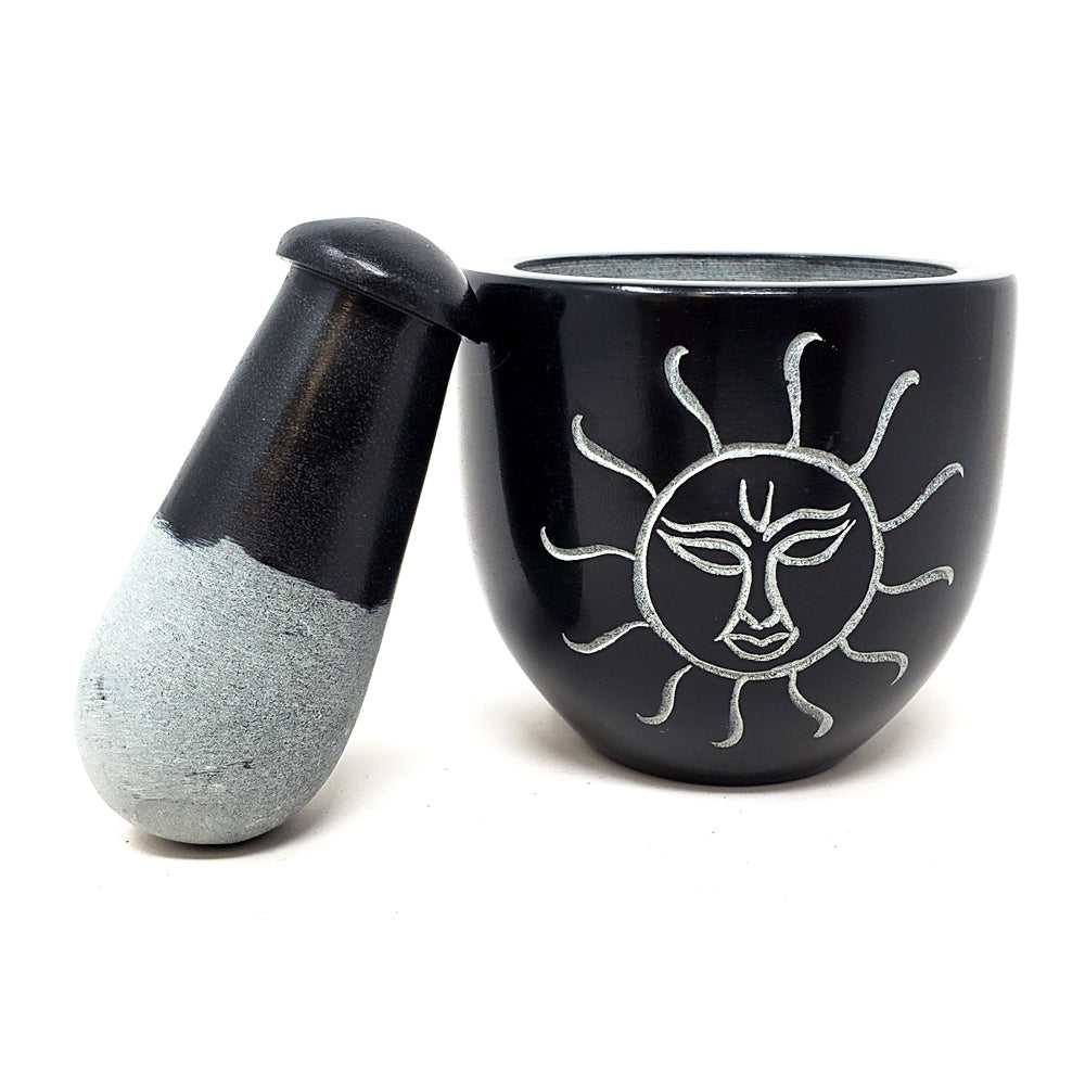 Mortar & Pestle Sun Carved Black Soapstone Mortar & Pestle SOB56 14 $ Shop All The Witches Sage LLC Stew's Incense