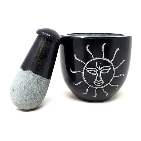Mortar & Pestle Sun Carved Black Soapstone Mortar & Pestle SOB56 14 $ Shop All The Witches Sage LLC Stew's Incense