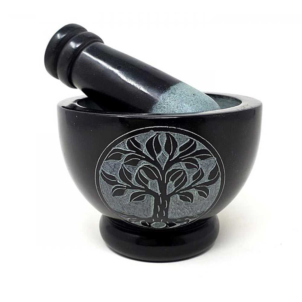 Mortar & Pestle Tree of Life Carved Black Soapstone Mortar & Pestle 4" x 3" SOB53 18 $ Shop All The Witches Sage LLC Stew's Incense