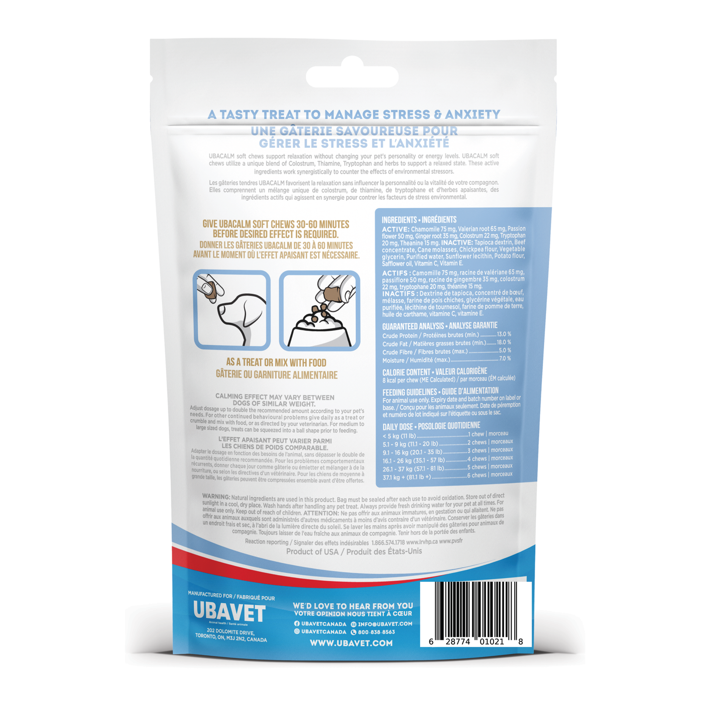 Dog Chews UBAVET Ubacalm Calming and Stress Relief Soft Dog Chews UVUS99220 18 $ Pet Lovers Store American Pet Supplies Stew's Incense