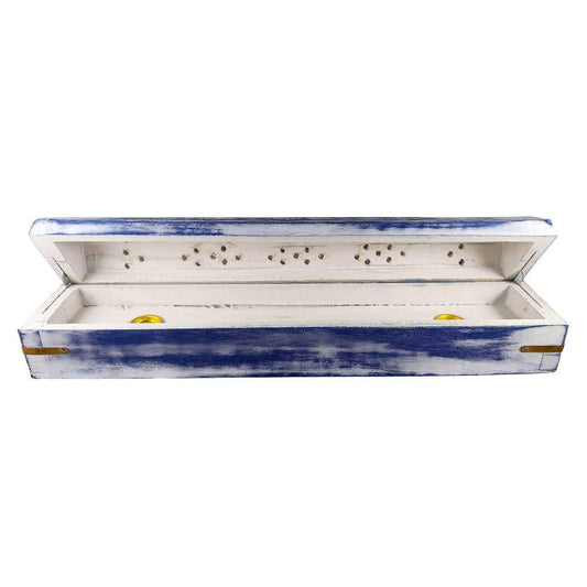 Incense Holder White Wash Wood Incense Box Burner (Blue) 802B 6 $ The Witches Sage LLC Stew's Incense