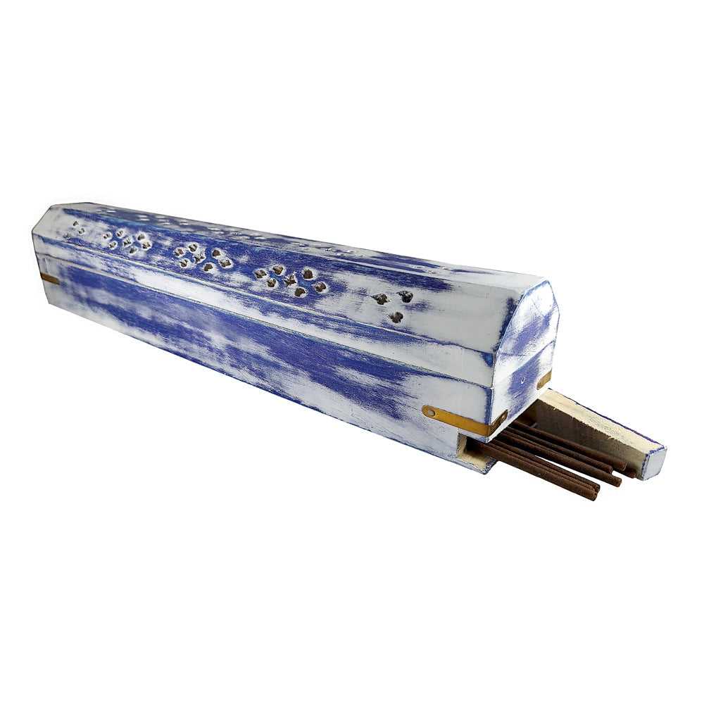 Incense Holder White Wash Wood Incense Box Burner (Blue) 802B 6 $ The Witches Sage LLC Stew's Incense
