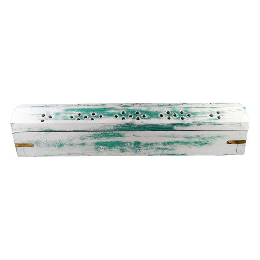 Incense Holder White Wash Wood Incense Box Burner (Green) 802G 6 $ Shop All The Witches Sage LLC Stew's Incense
