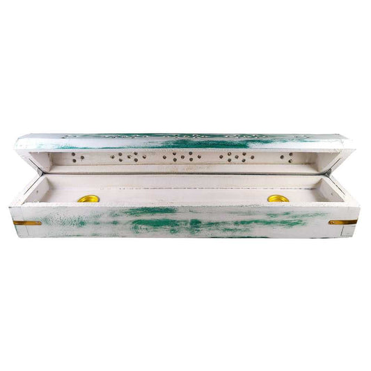 Incense Holder White Wash Wood Incense Box Burner (Green) 802G 6 $ Shop All The Witches Sage LLC Stew's Incense