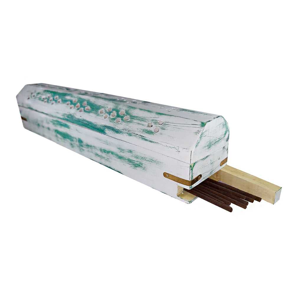 Incense Holder White Wash Wood Incense Box Burner (Green) 802G 6 $ Shop All The Witches Sage LLC Stew's Incense