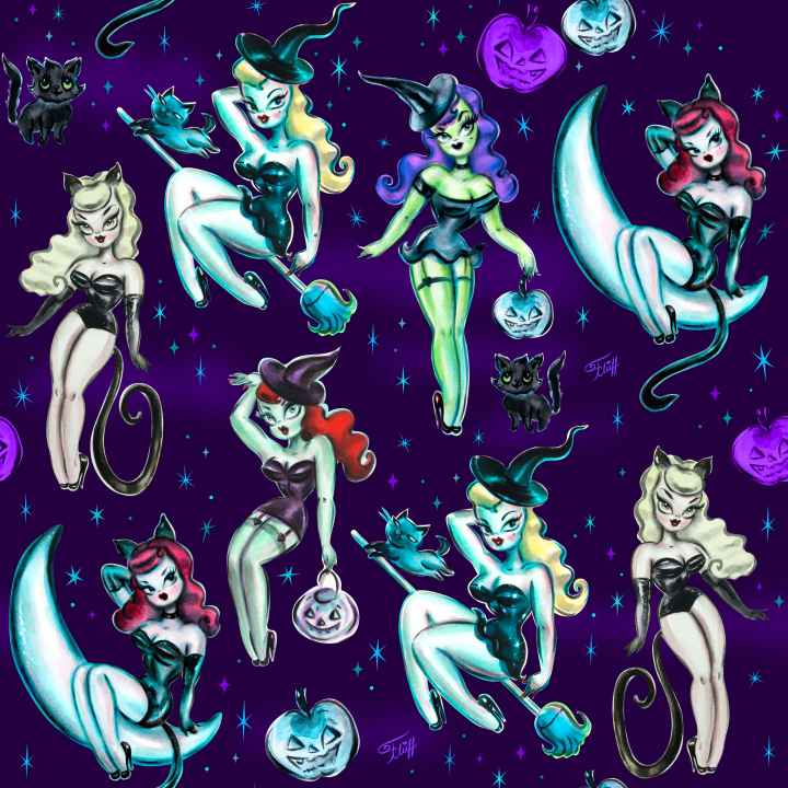 Leggings "Vintage Witches" Dark Leggings by Miss Fluff x Lipstick & Chrome LCL-24A 24 $ Quirks! Stew's Incense