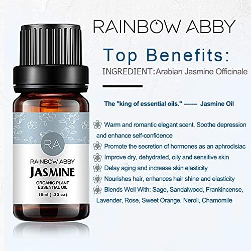 RAINBOW ABBY Jasmine Essential Oil 100% Pure Orangic Aromatherapy Plant Essential Oils Set for Diffuser - 10ML