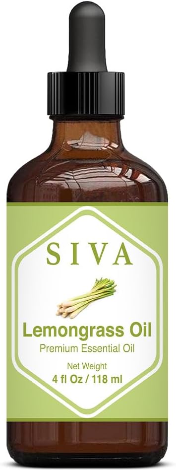 Siva Lemongrass Essential Oil 4oz (118ml) Premium Essential Oil with Dropper for Diffuser, Aromatherapy, Hair Care, Scalp Massage, Skin Care, Soaps & Candles