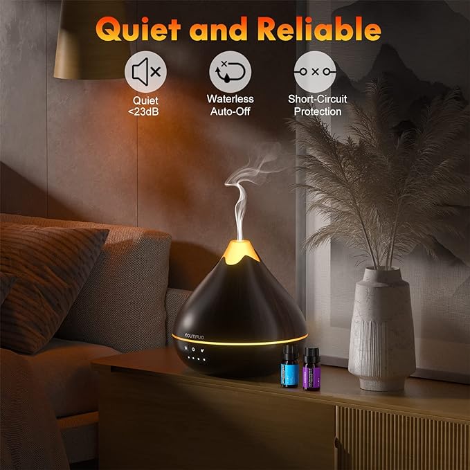 Essential Oil Diffusers 550ml Diffuser,10 Essential Oils Diffuser Gift Set,Advanced Ceramic Ultrasonic Technology Aromatherapy Diffusers Auto Shut-Off for 15 Ambient Light Settings（Black）
