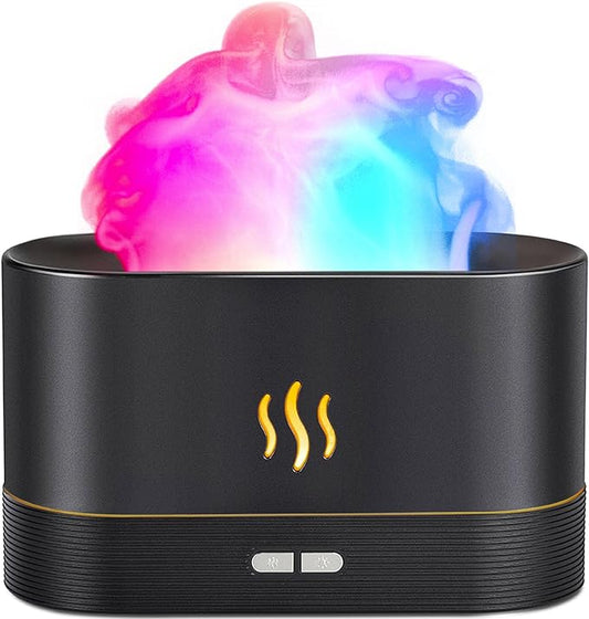 Essential Oil Diffuser,Humidifier with 7 Colors Flame Light,180ml Air Humidifiers for Bedroom,Home,Office-Portable,Auto-Off Aromatherapy Diffuser with 4 Modes Fire Mist(Black)