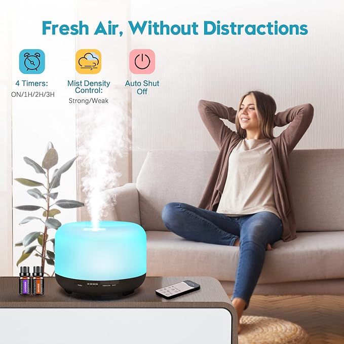 YIKUBEE Diffuser, 500ml Essential Oil Diffuser, Oil Diffuser with Remote Control, Aromatherapy Humidifier, Diffusers for Home, Diffusers for Essential Oils Large Room