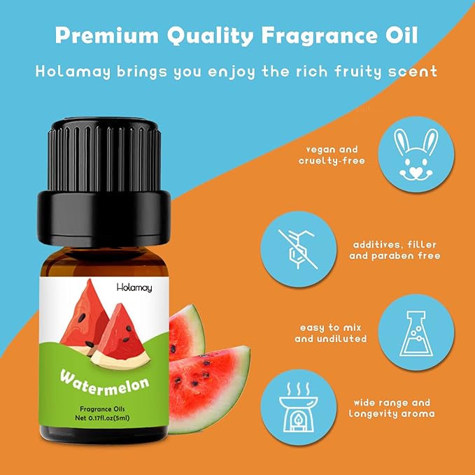 Fruity Fragrance Oil for Candle & Soap Making, Holamay Premium Essential Oils 5ml x 10 - Coconut, Strawberry, Mango, Pineapple, Summer Aromatherapy Diffuser Oils Set