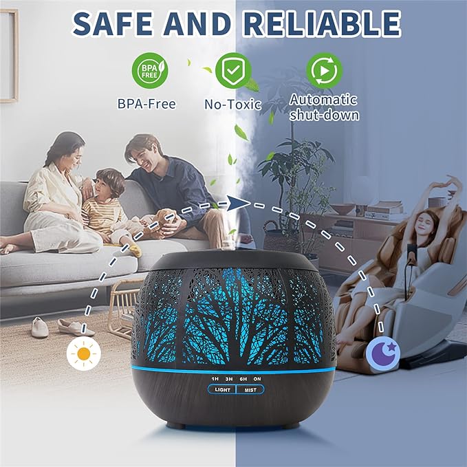 Essential Oil Diffuser Humidifier for Home: 400ml Ultrasonic Aroma Air Diffusers for Large Room - Aromatherapy Cool Mist Vaporizer with Timer & LED Light for Bedroom