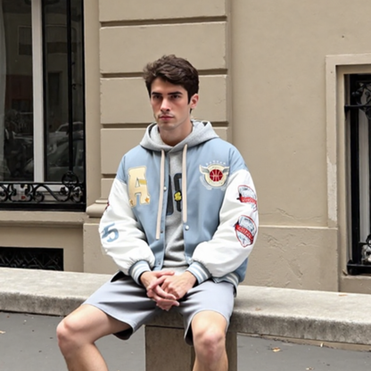 Men Jackets Mens Oversize Two Tone Embroidery Patch Baseball Jacket ONFYMS250806P5Q6-NVY-S 86 $ Coats Onetify Stew's Incense
