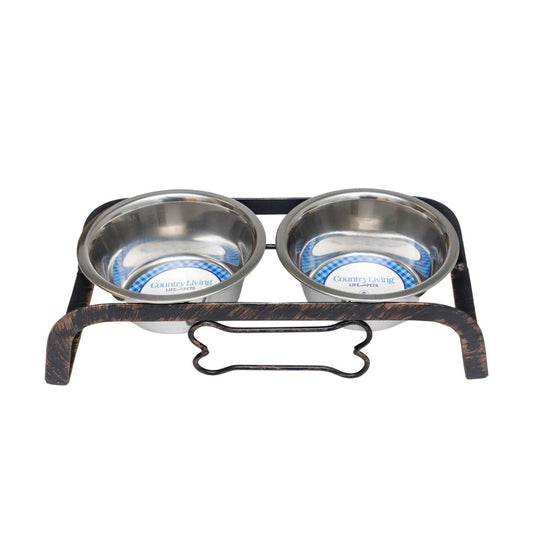 Elevated Feeders Country Living Rustic Dog Bone Elevated Feeder with 2 Stainless Steel Bowls WDS-410A 25 $ Pet Lovers Store American Pet Supplies Stew's Incense