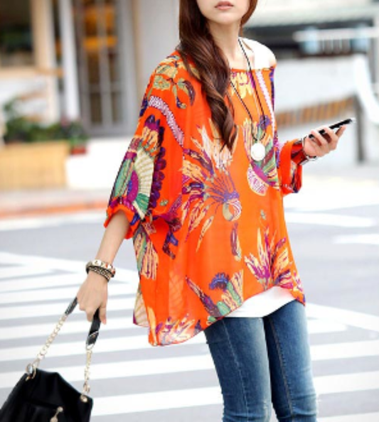 Womens Top Womens Loose Fit Tropical Print Chiffon Tunic Top CW10239J46 29 $ Coats Onetify Stew's Incense