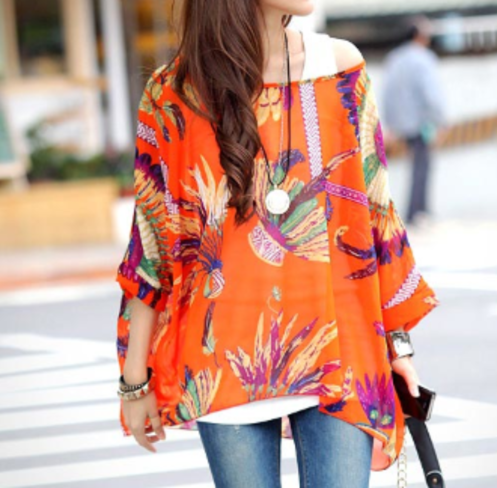 Womens Top Womens Loose Fit Tropical Print Chiffon Tunic Top CW10239J46 29 $ Coats Onetify Stew's Incense