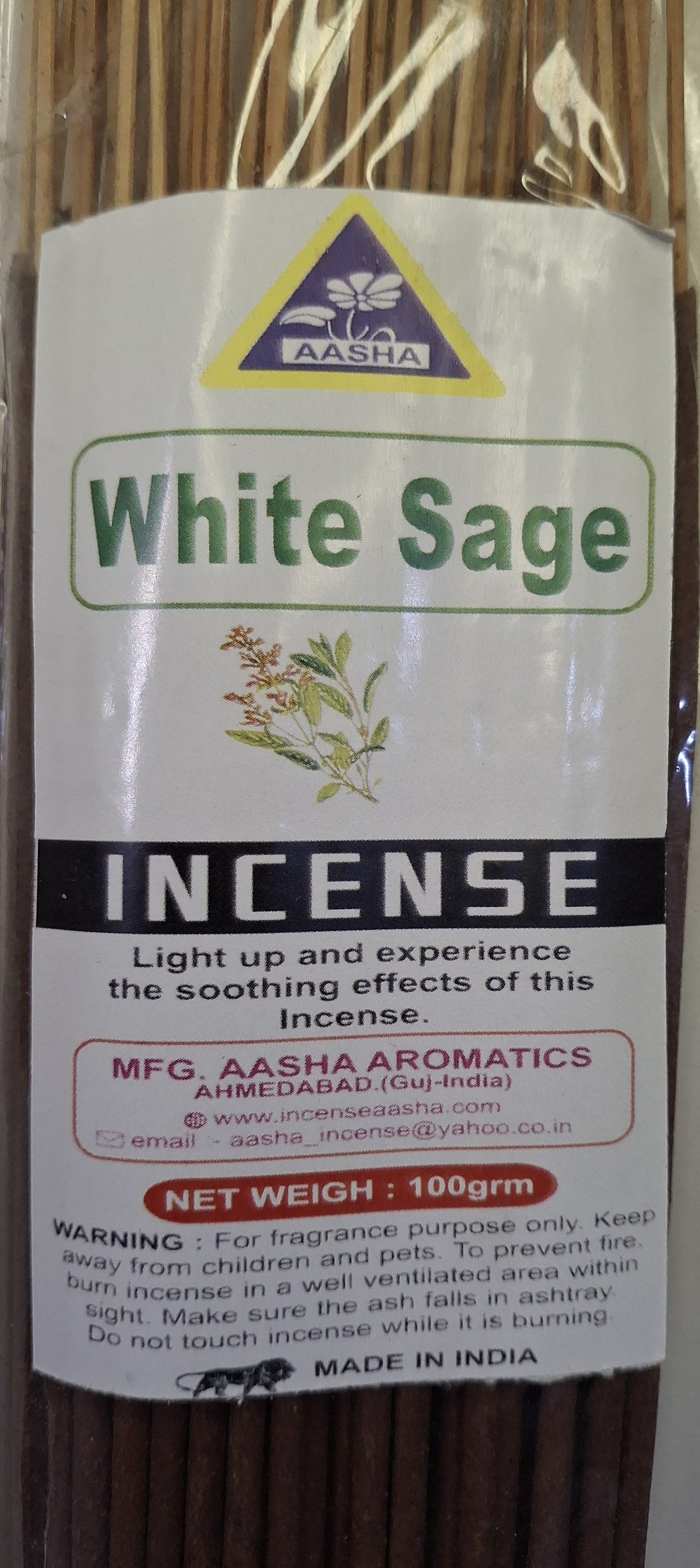 Aasha White Sage Incense Sticks-12 Inch-Approx. 60 Sticks