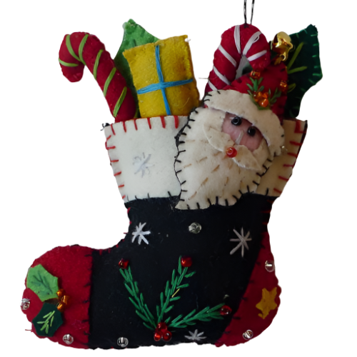 Seasonal Decor, Christmas 5" Santa Stocking w/Gifts Handmade Felted Wool Ornament 151335 16 $ Shop All Quirks! Stew's Incense