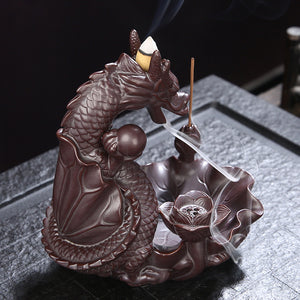 Dragon Decoration Incense Burner Purple Clay Ceramics Back Flow