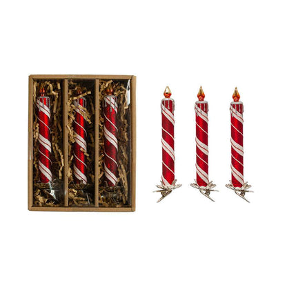 Holiday Ornaments 6"H Glass Candle Clip-on Ornaments w/ Glitter, Red & White, Set of 3 XS2715 29 $ Christmas Quirks! Stew's Incense