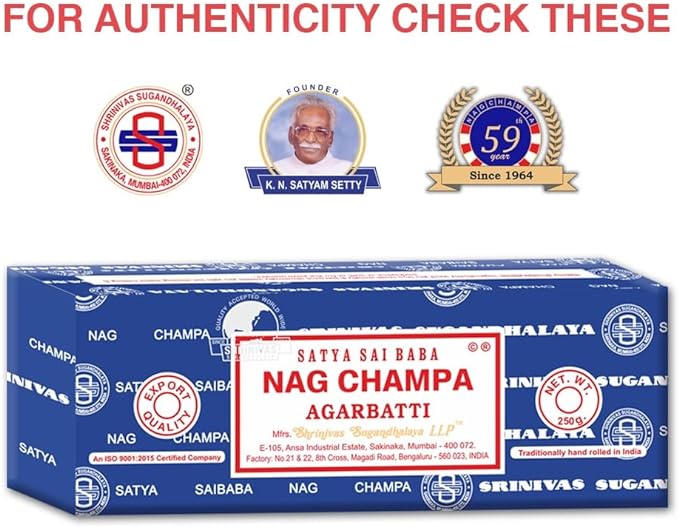 Satya Sai Baba Nag Champa Agarbatti, 250gms Hand Rolled Fine Quality Incense Sticks for Purification, Relaxation, Positivity, Yoga, Meditation