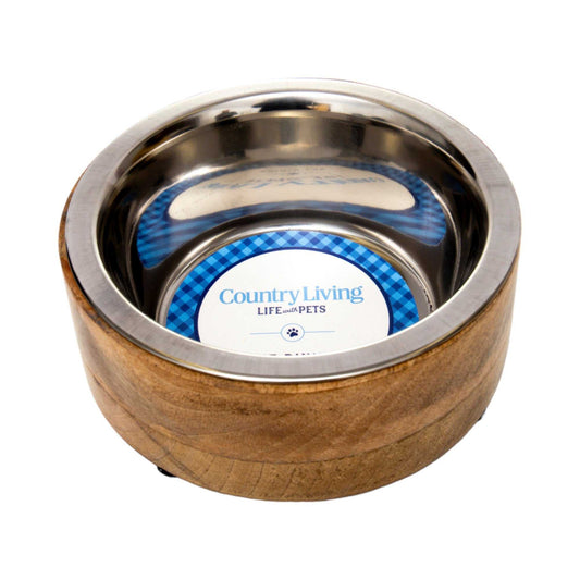 Mangowood Bowls Country Living Stainless Steel Dog Bowl with Cylindrical Mango Wood Holder CWB 310M 18 $ Pet Lovers Store American Pet Supplies Stew's Incense