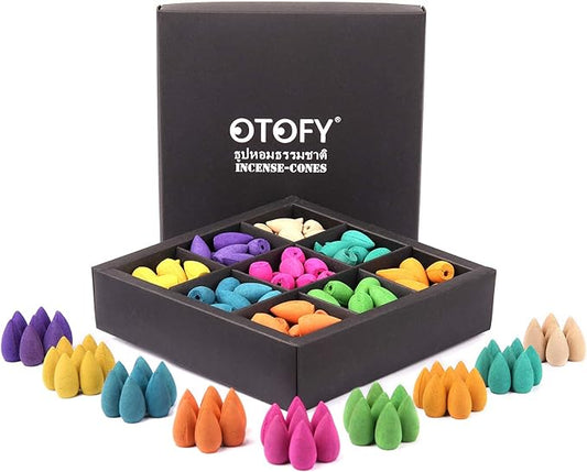 OTOFY Backflow Incense Cones 180 Pcs of 100% Natural Handwork Scents Waterfall Incense Rose Tulip Jasmine Lavender Rose for Backflow Incense Burner Holder Natural | Meditation & Yoga Gift（Pure Black）