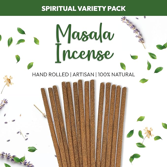 Premium Artisan Natural Incense Sticks - Variety Pack of 6 Thicker Cleansing Masala Incense | White Sage Incense, Lavender Incense, Myrrh Incense, Copal Incense Mexico & Palo Santo Incense Sticks