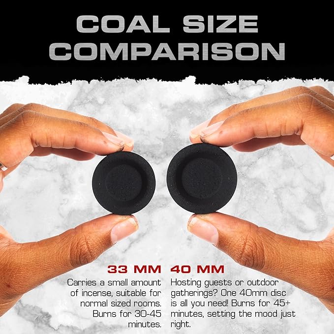 Instant Light Coals– Incense Coal Disks – Coal Tablets – Charcoal Disks – 100 Coals – 33 mm Quick Light Briquettes – Slow Burn/Low Smoke