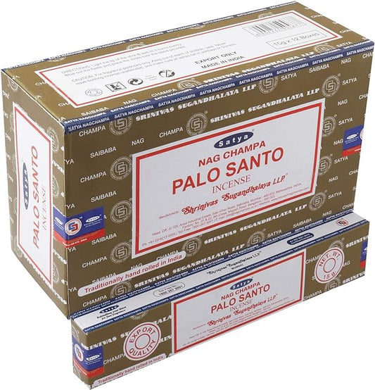 Satya Nag Champa - Palo Santo Incense Sticks | 12 Packs X 15 Grams | Box Of 180 Grams | Export Quality