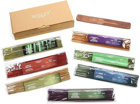Hosley Assorted 350 Pack Incense Sticks Highly Fragrances Include Apple Cinnamon Tropical Hawaiian Mist Sandalwood Linen Fresh Bamboo Lemongrass and Lavender Chamomile. Great for Aromatherapy. O3