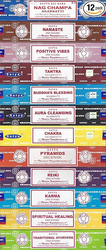 Set of 12 Nag Champa Namaste Positive Vibes Tantra Buddha Blessing Aura Cleansing Chakra Pyramids Reiki Karma Spiritual Healing Traditional Ayurveda by Satya