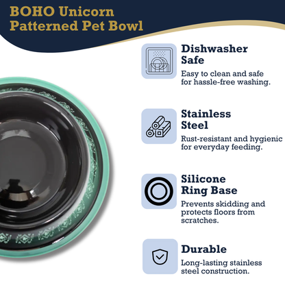 Bowl Non-Skid Boho Stainless Steel Dog Bowl – with Whimsical Unicorn Design, Silicone Base for Medium Dogs – 24oz BWL005 12 $ Pet Lovers Store American Pet Supplies Stew's Incense