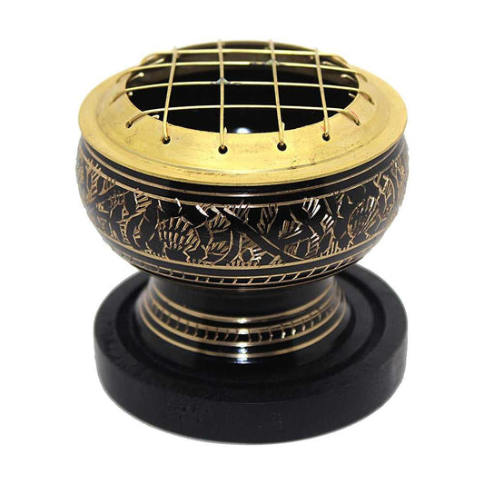 Incense Burner Brass Screen Burner Black w/Coaster CRN2 10 $ Shop All The Witches Sage LLC Stew's Incense