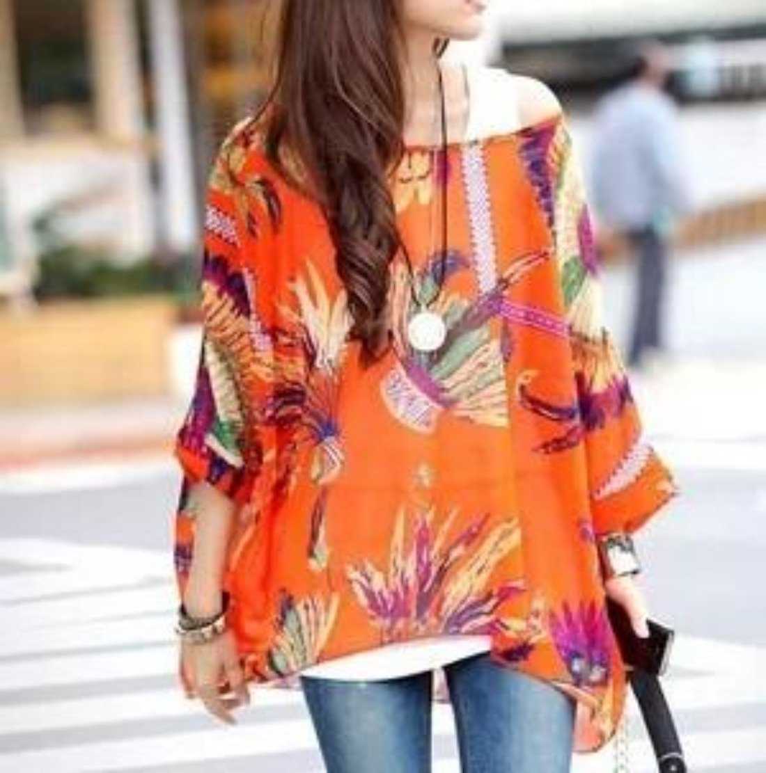 Womens Top Womens Loose Fit Tropical Print Chiffon Tunic Top CW10239J46 29 $ Coats Onetify Stew's Incense