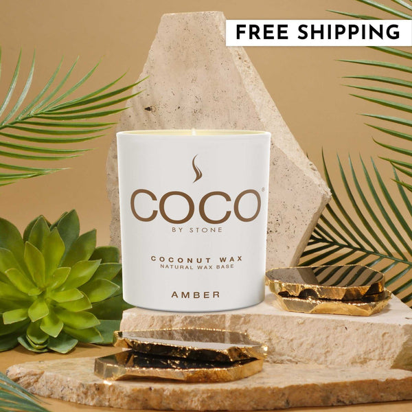 COCO Candle Amber Natural Coconut Apricot Wax Candle COCO6AM 24 $ Shop All Stone Candles Stew's Incense