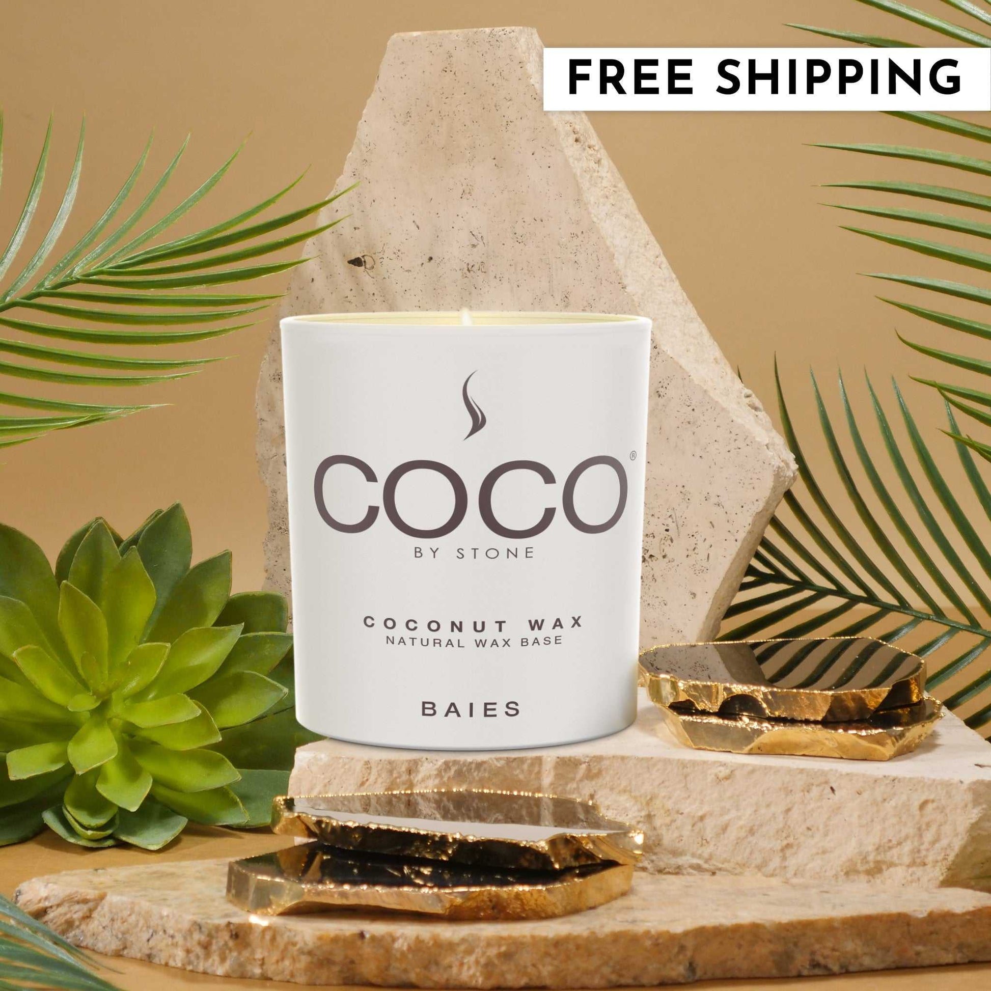 COCO Candle Baies Natural Coconut Apricot Wax Candle COCO6BA 24 $ Candles Stone Candles Stew's Incense